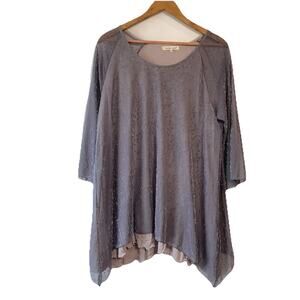 Indigo Soul Woman’s Layered Blouse SZ L Velvet Burnout Flowy Fairycore Tunic Top